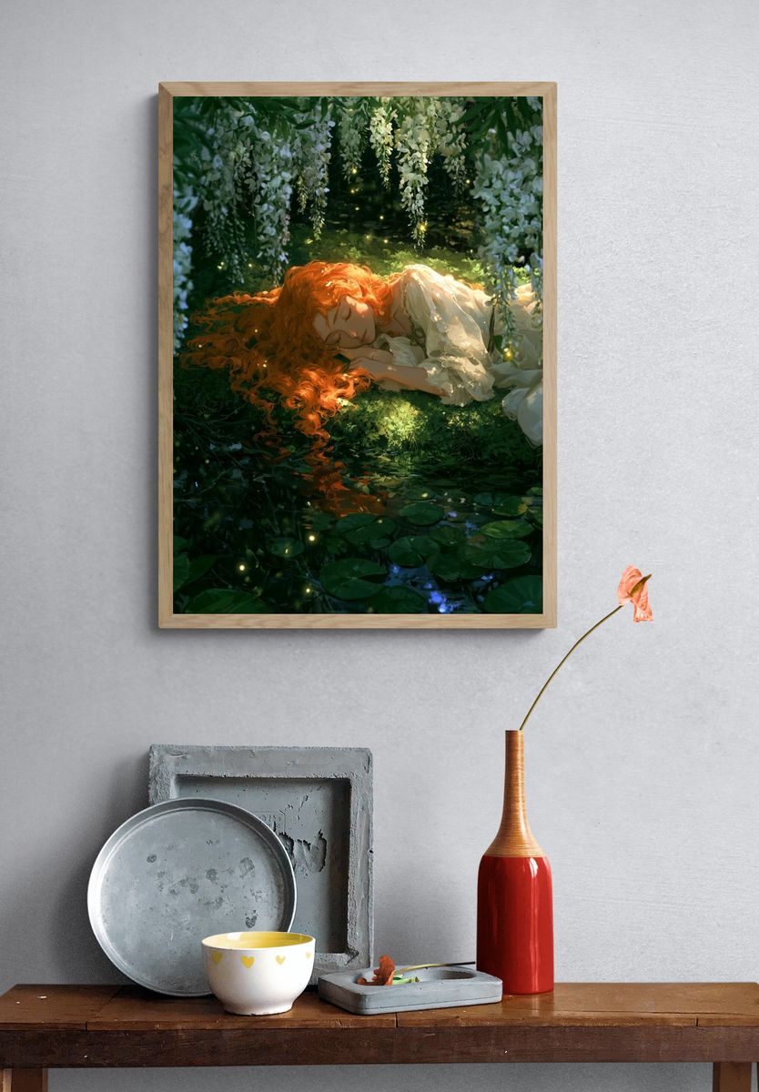Sleeping Red-Haired Girl — Fantasy Print. — room view 3