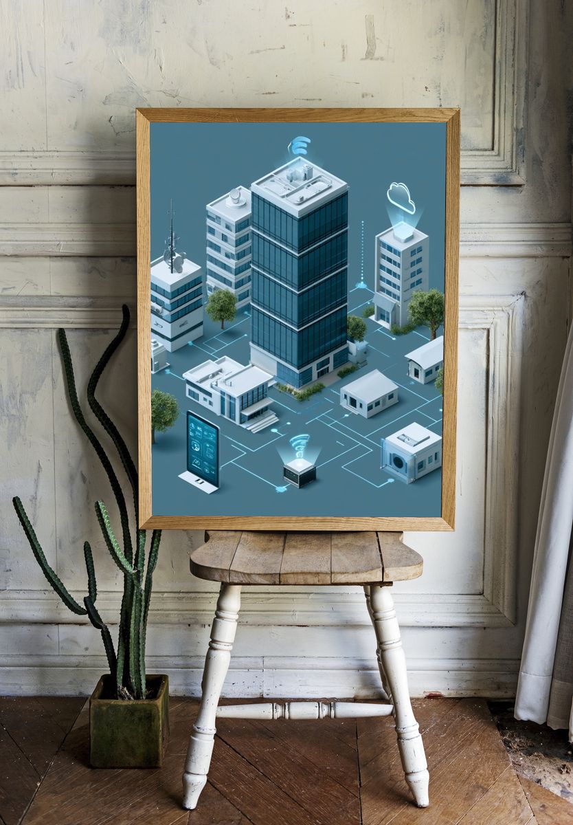 Smart City Network Illustration Poster. — room view 1
