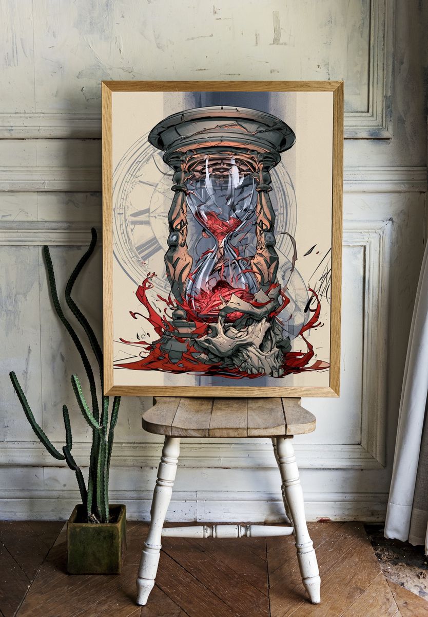 Cracked Hourglass Illustration Poster. — room view 1