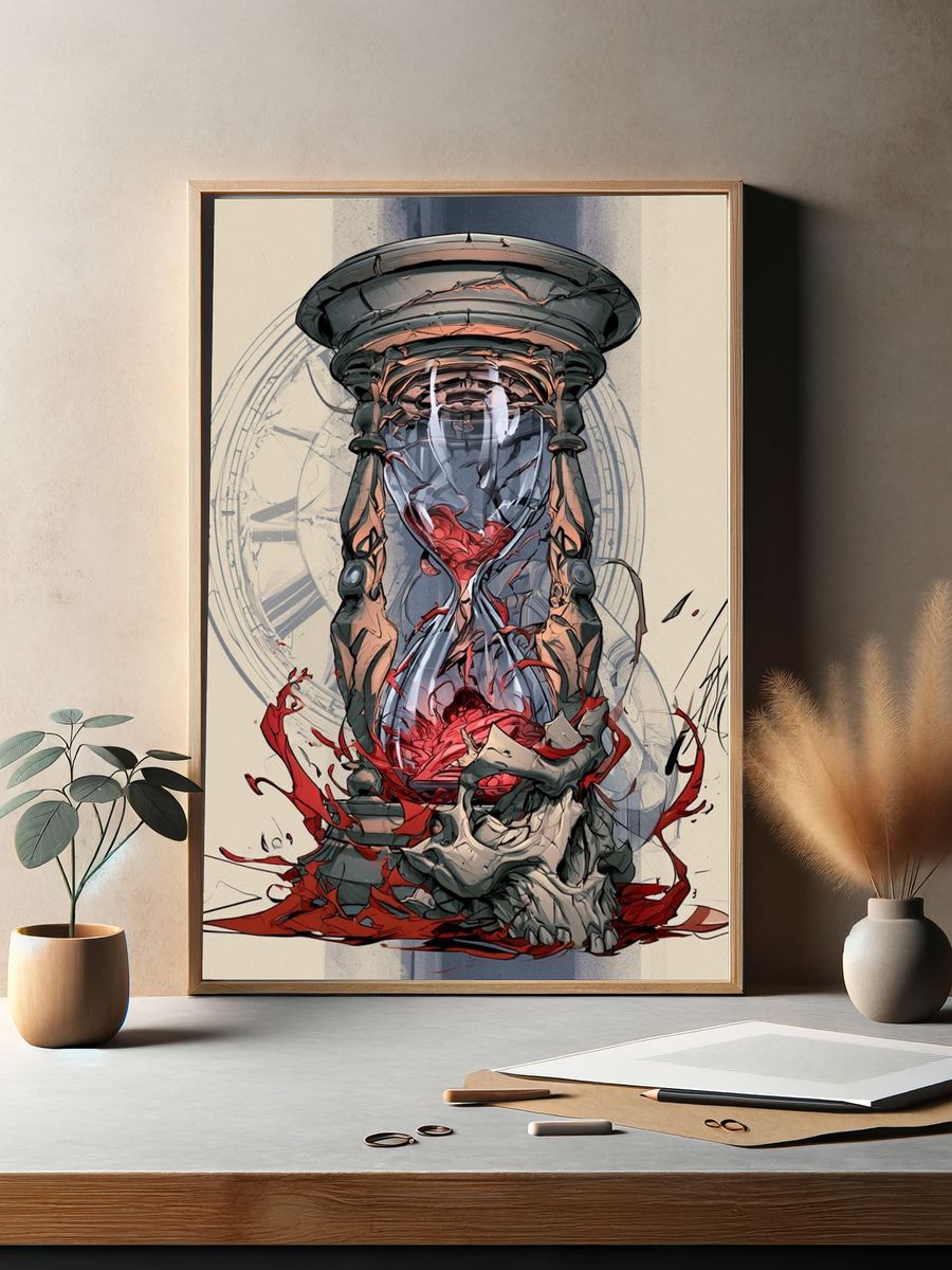Cracked Hourglass Illustration Poster. — room view 2