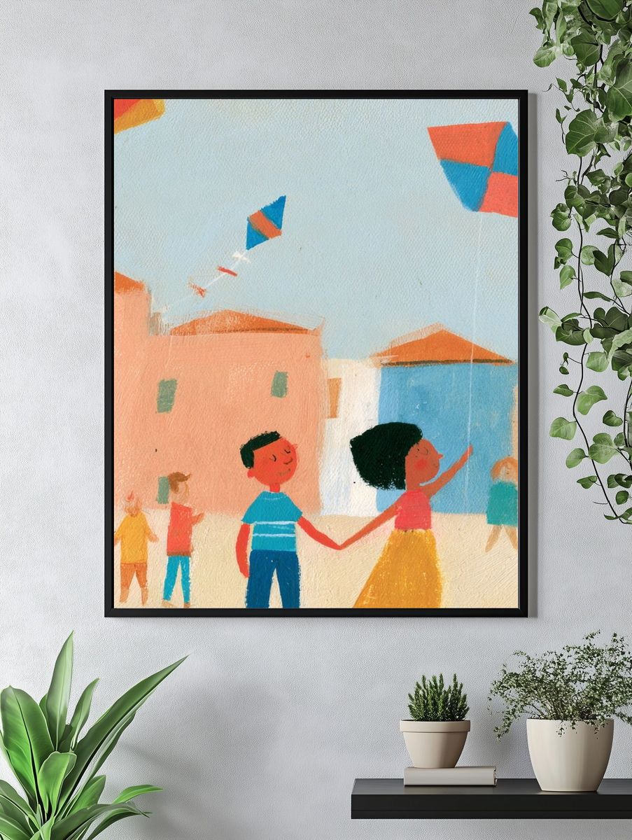 Children Flying Kites Illustration Poster. — room view 4