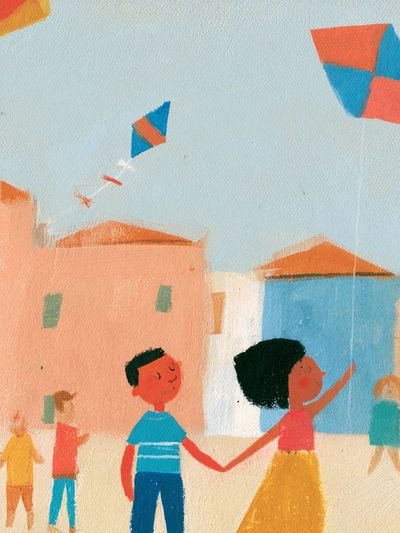 Children Flying Kites Illustration Poster.