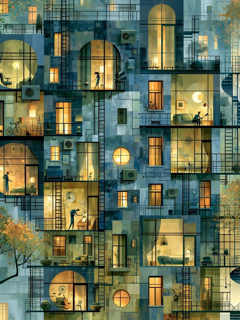 Dreamy Apartment Facade Illustration Poster. poster detail