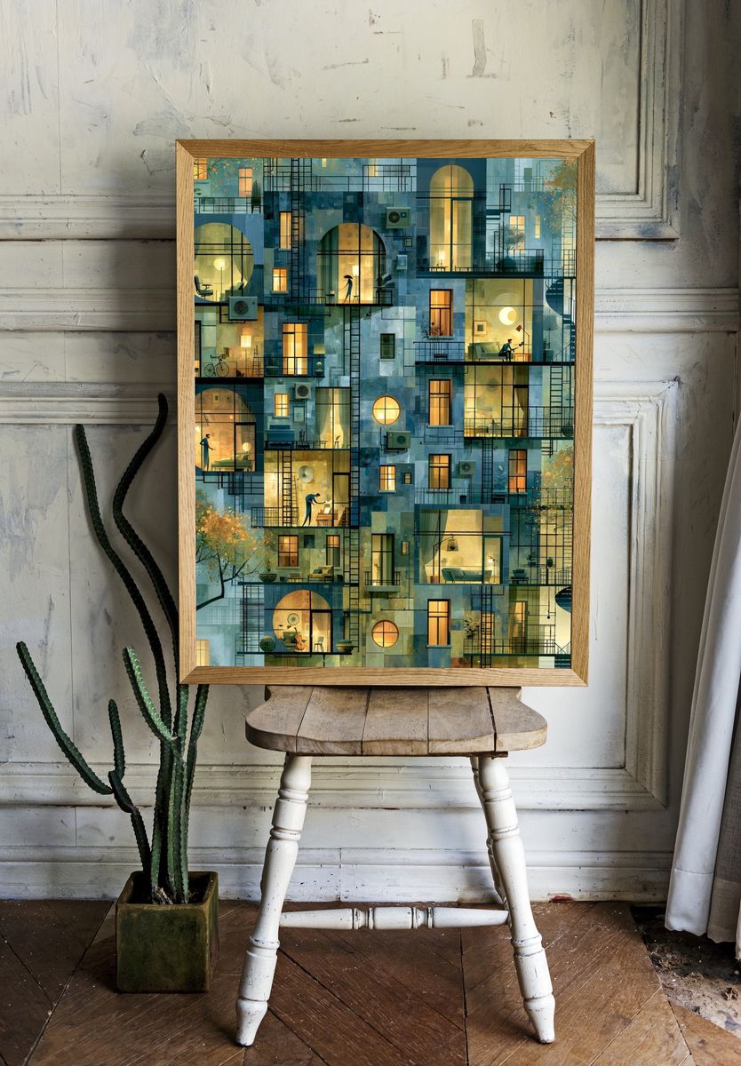 Dreamy Apartment Facade Illustration Poster. room preview