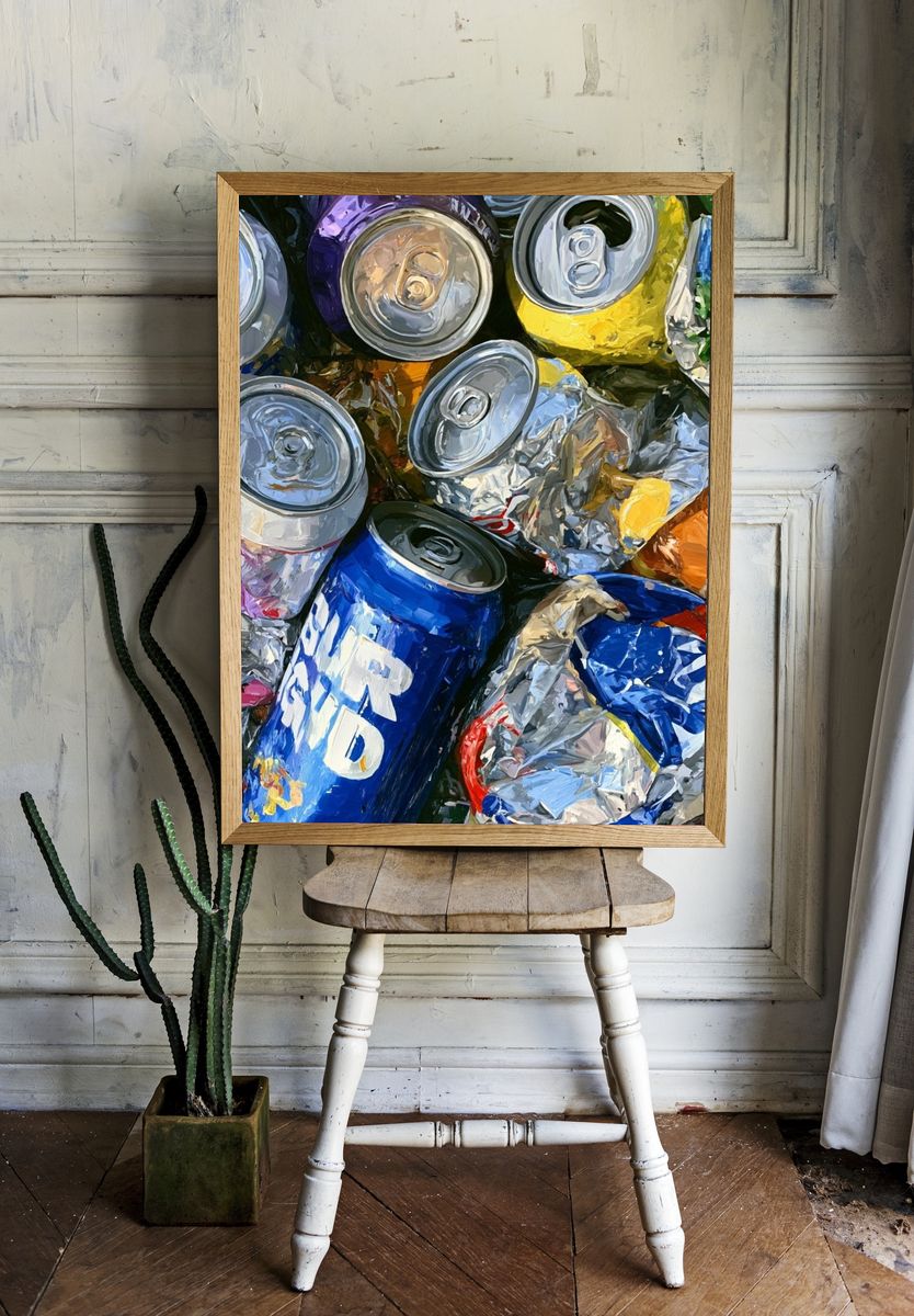 Crushed Soda Cans Illustration Poster. room preview