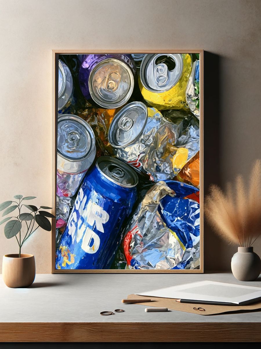 Crushed Soda Cans Illustration Poster. — room view 2