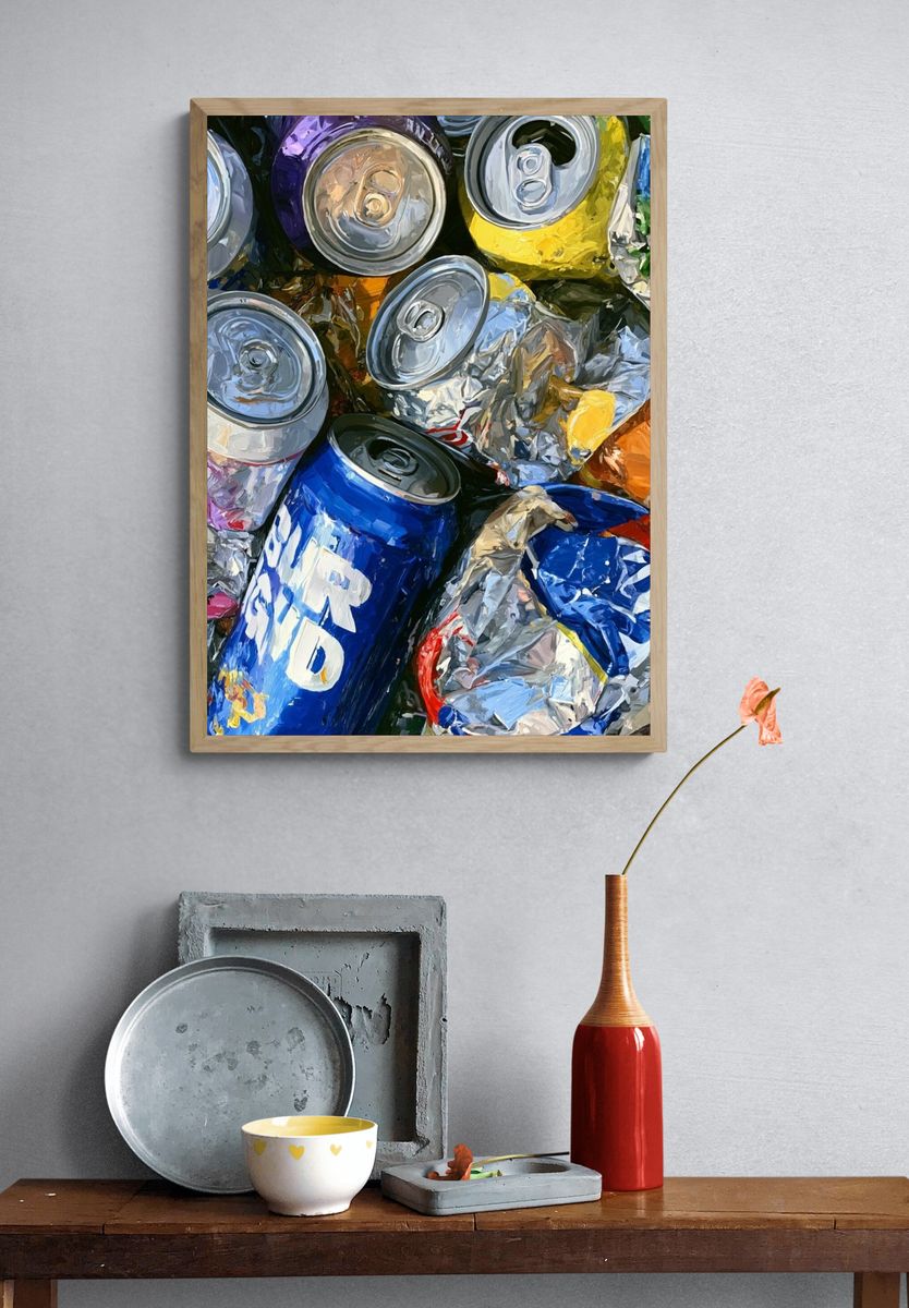 Crushed Soda Cans Illustration Poster. — room view 3