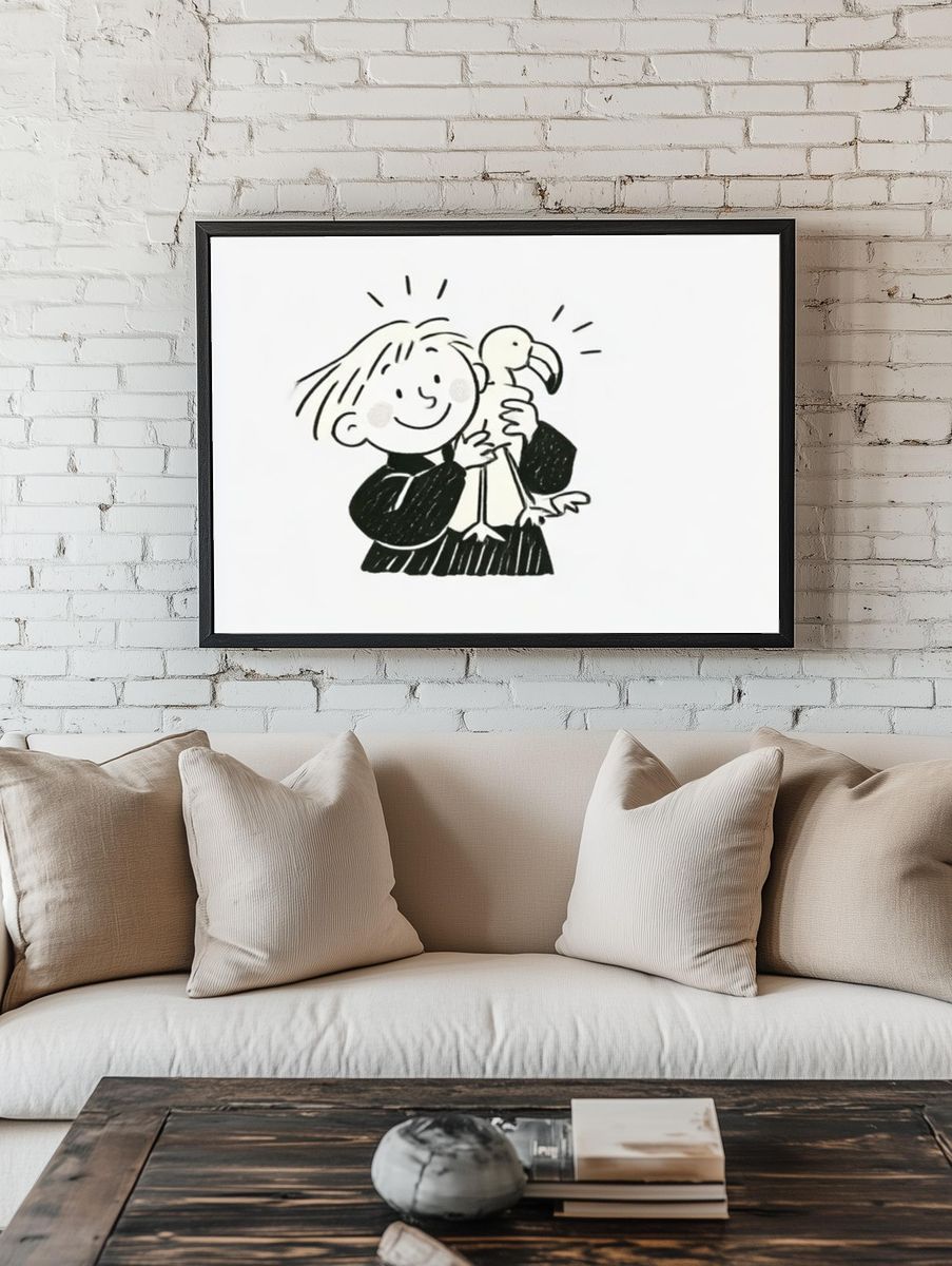 Girl with Flamingo Illustration Poster. — room view 1