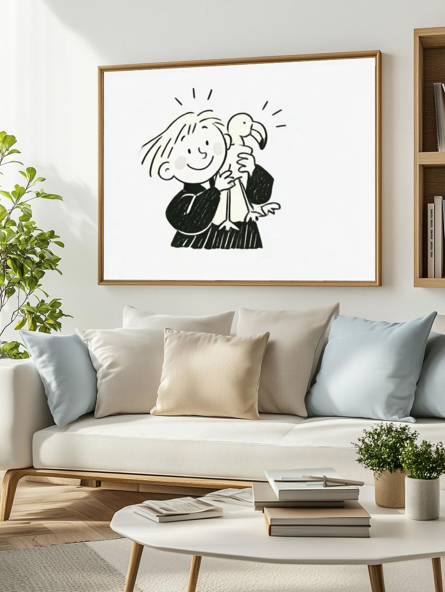 Girl with Flamingo Illustration Poster. — room view 2