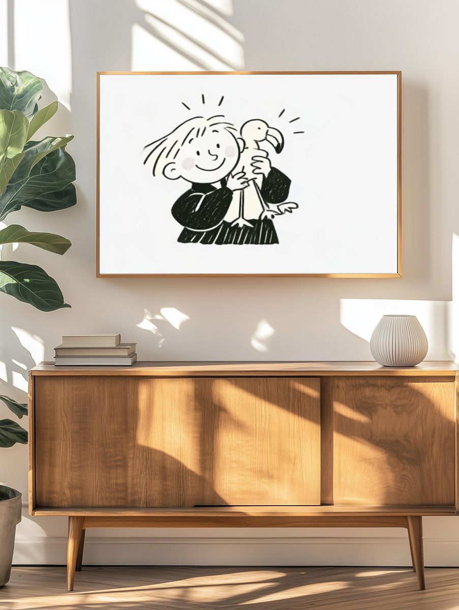 Girl with Flamingo Illustration Poster. — room view 3