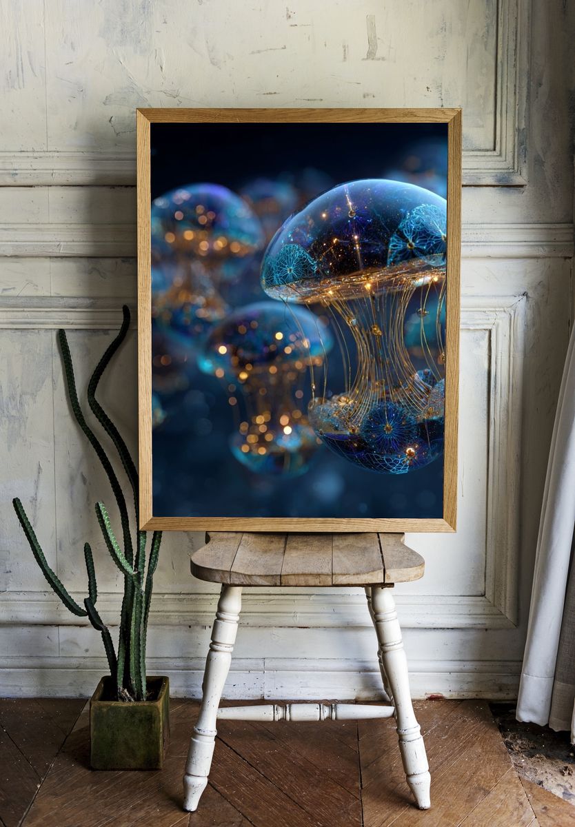 Bioluminescent Jellyfish Abstract Print room preview