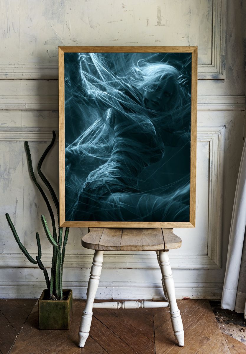 Ghostly Wrapped Figure Digital Art Print. room preview