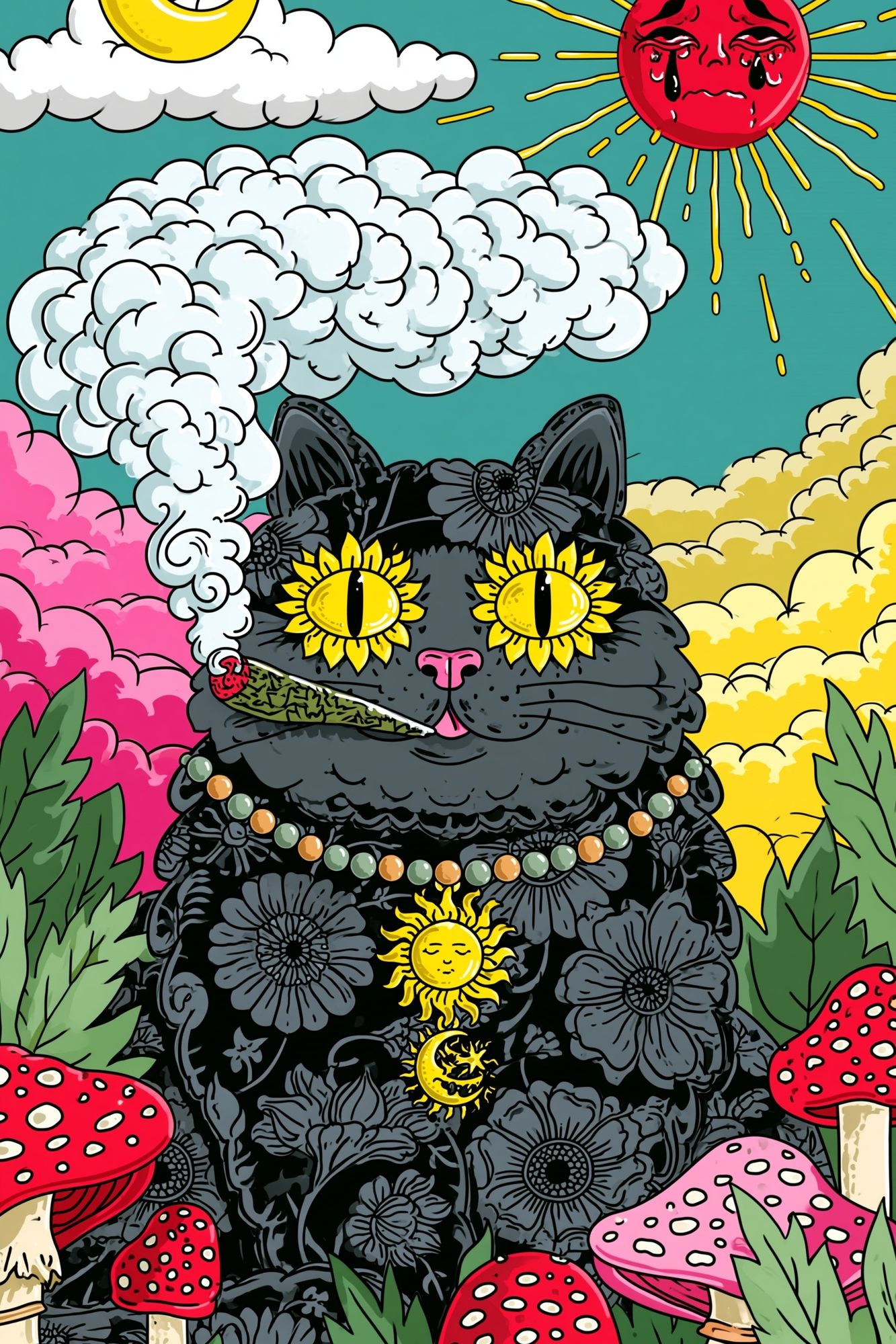 Psychedelic Black Cat Illustration Poster. poster — illustration art