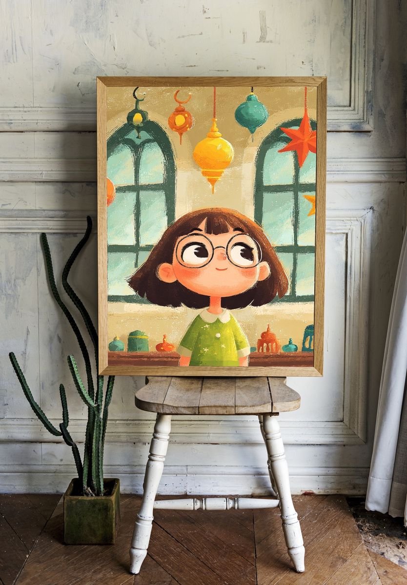 Girl with Lanterns Illustration Poster. room preview