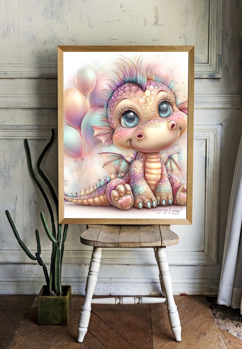 Pastel Baby Dragon Illustration Poster. room preview