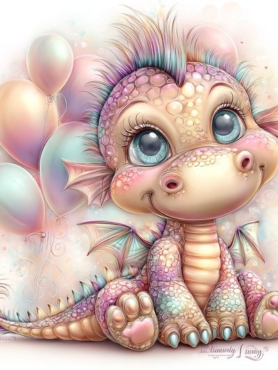 Pastel Baby Dragon Illustration Poster. poster print
