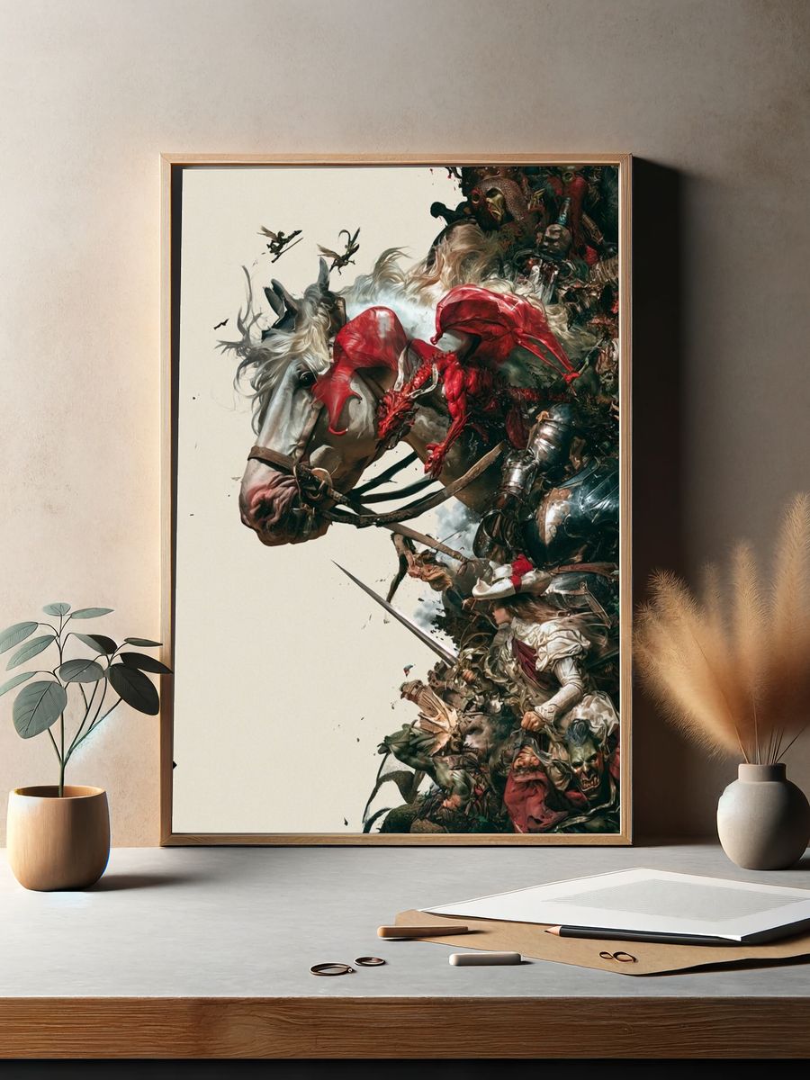 Fantasy Battle Horse Illustration Poster. — room view 2