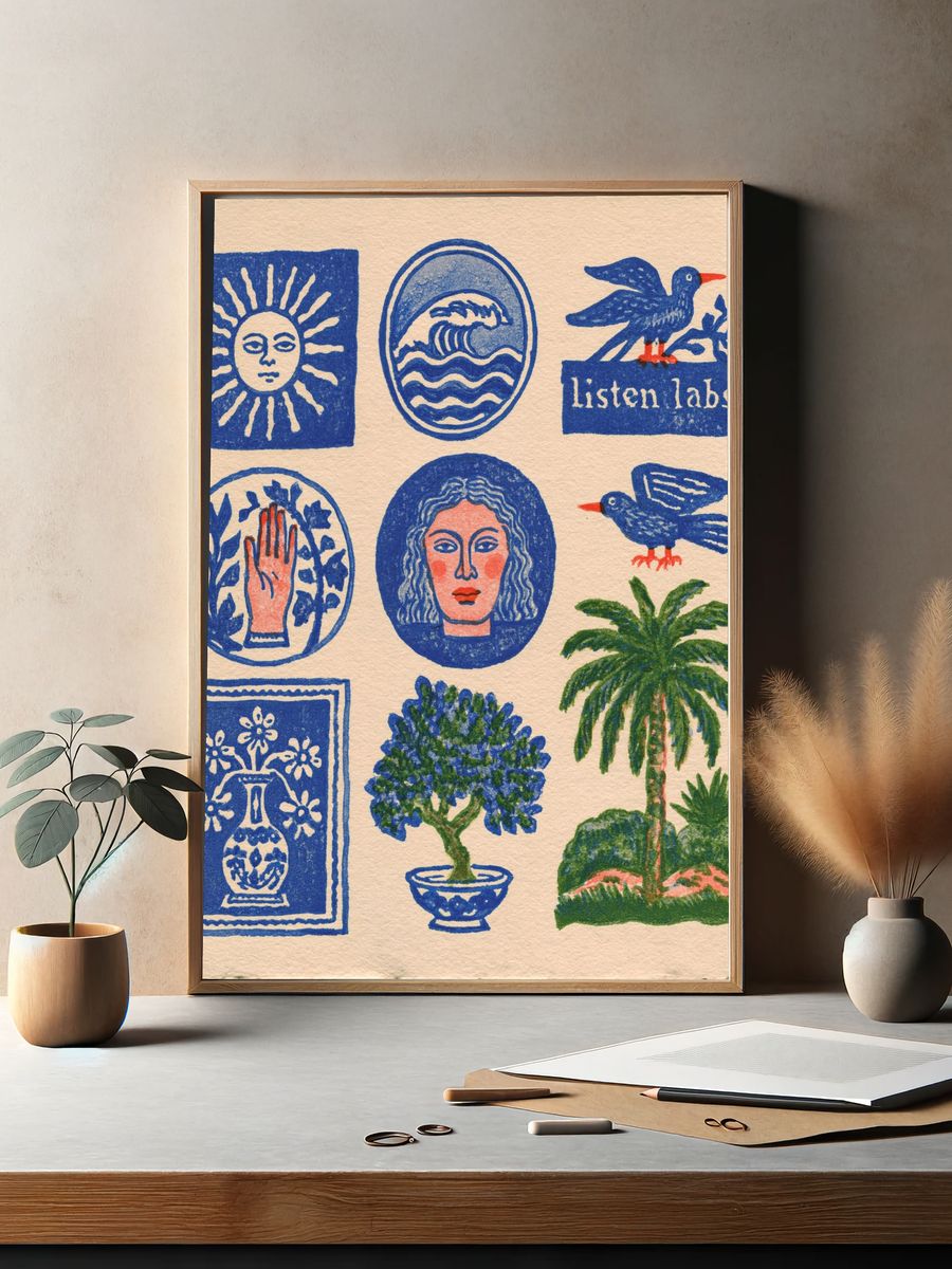 Folk Motifs Illustration Poster. — room view 2