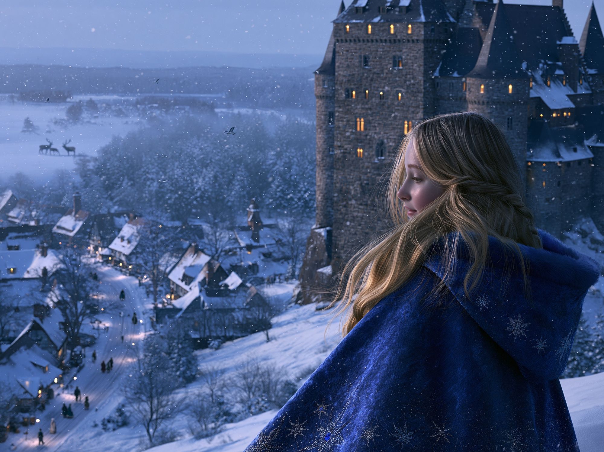 Winter Castle Girl Fantasy Print. poster detail