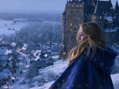 Winter Castle Girl Fantasy Print. poster