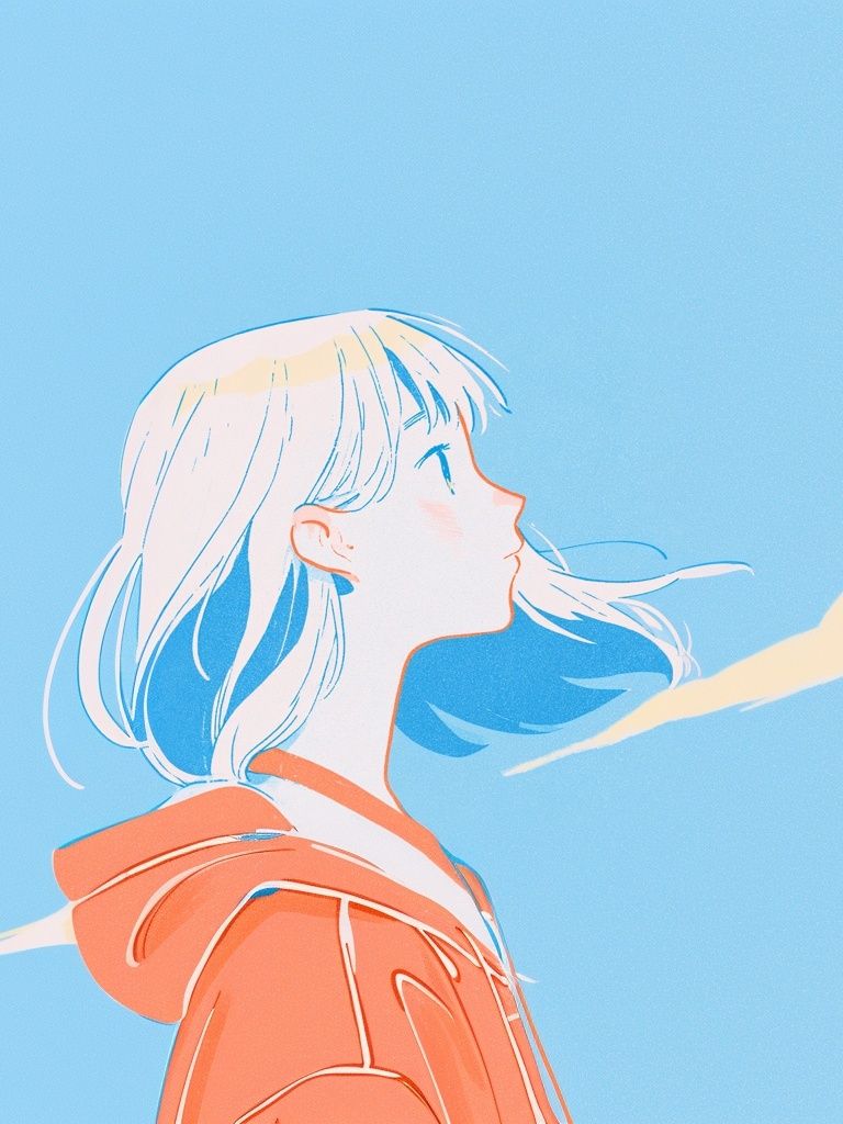Dreamy Girl in Blue Sky Illustration Poster. poster — illustration art