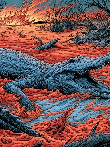 Crocodile Lava Field Illustration Poster. poster detail