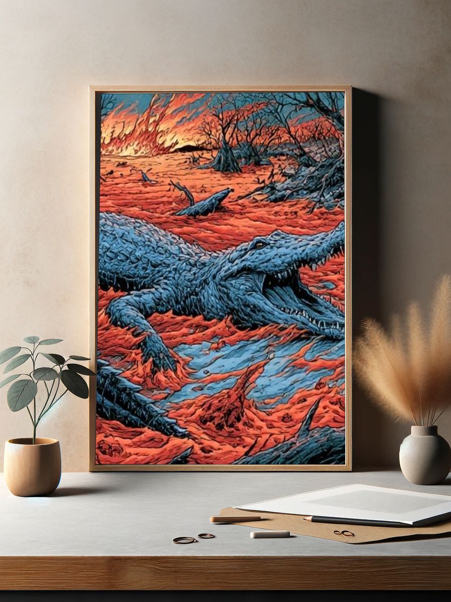 Crocodile Lava Field Illustration Poster. — room view 2