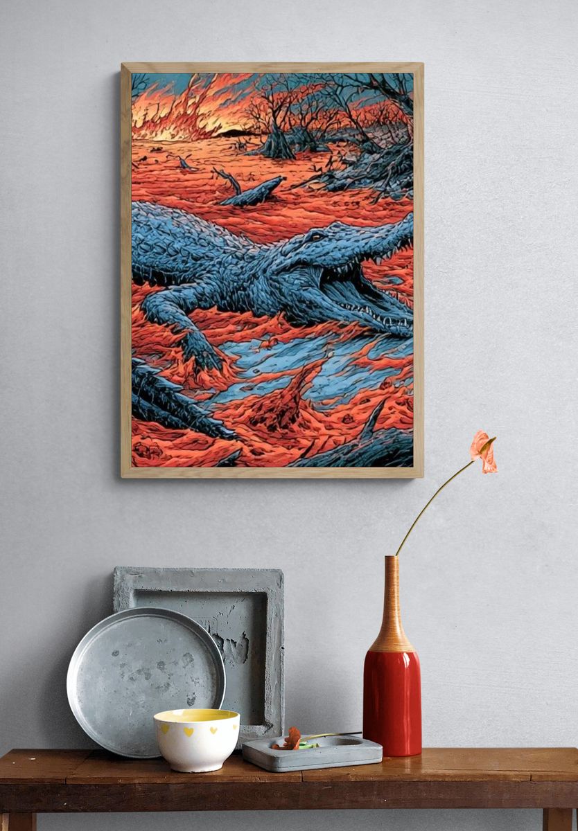 Crocodile Lava Field Illustration Poster. — room view 3