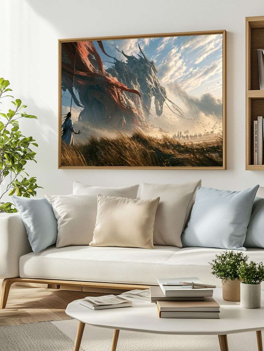 Desert Dragon Charge Illustration Poster. — room view 2