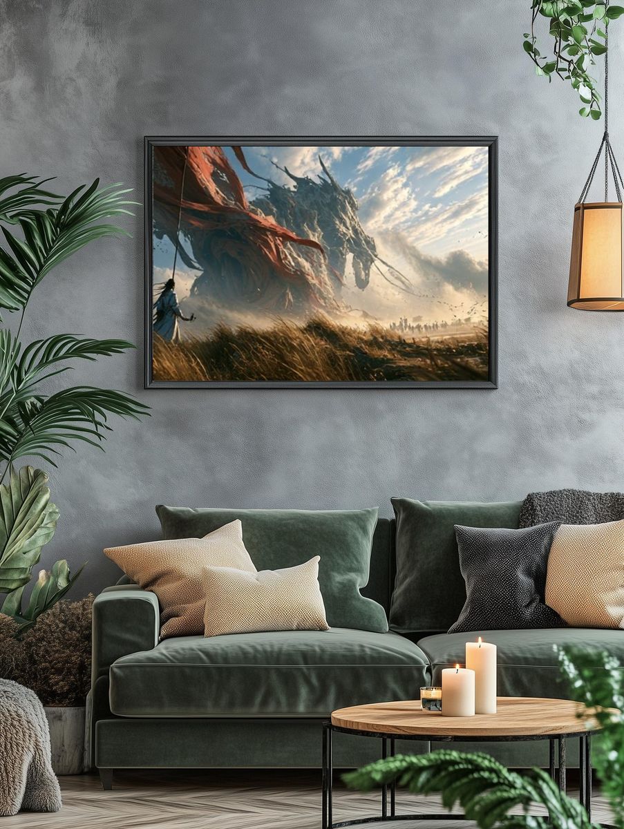 Desert Dragon Charge Illustration Poster. — room view 4