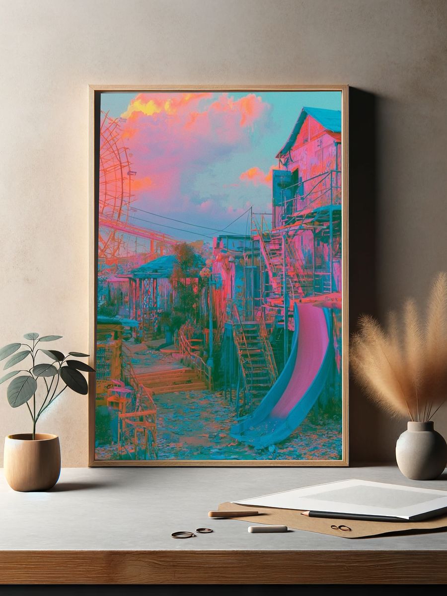 Neon Carnival Dreamscape Poster. — room view 2