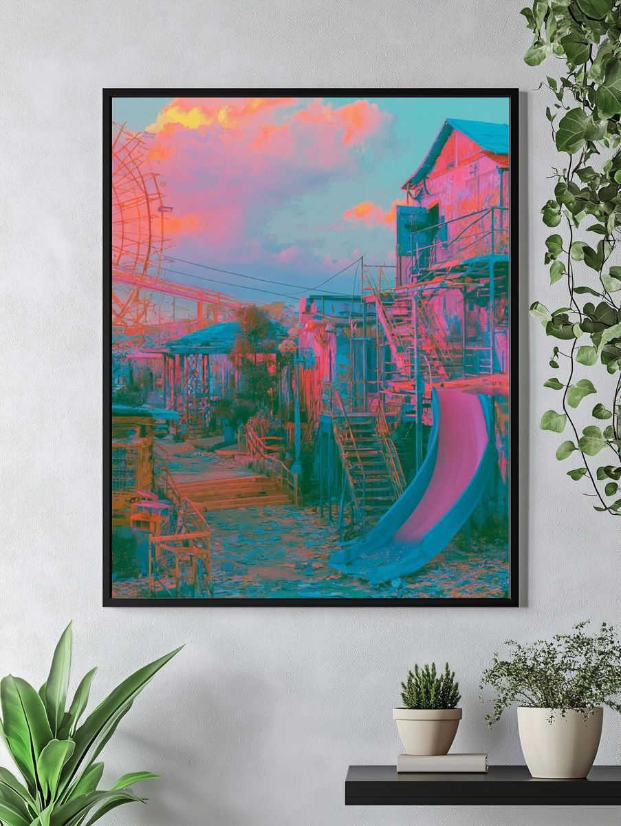 Neon Carnival Dreamscape Poster. — room view 4
