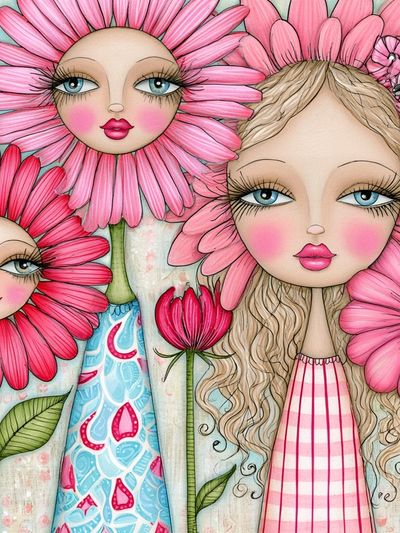 Pink Flower Girls Illustration Poster. poster