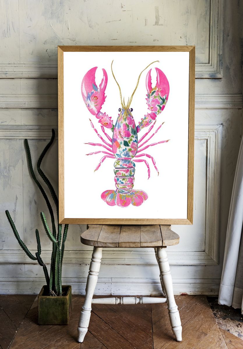 Floral Lobster Illustration Poster. room preview
