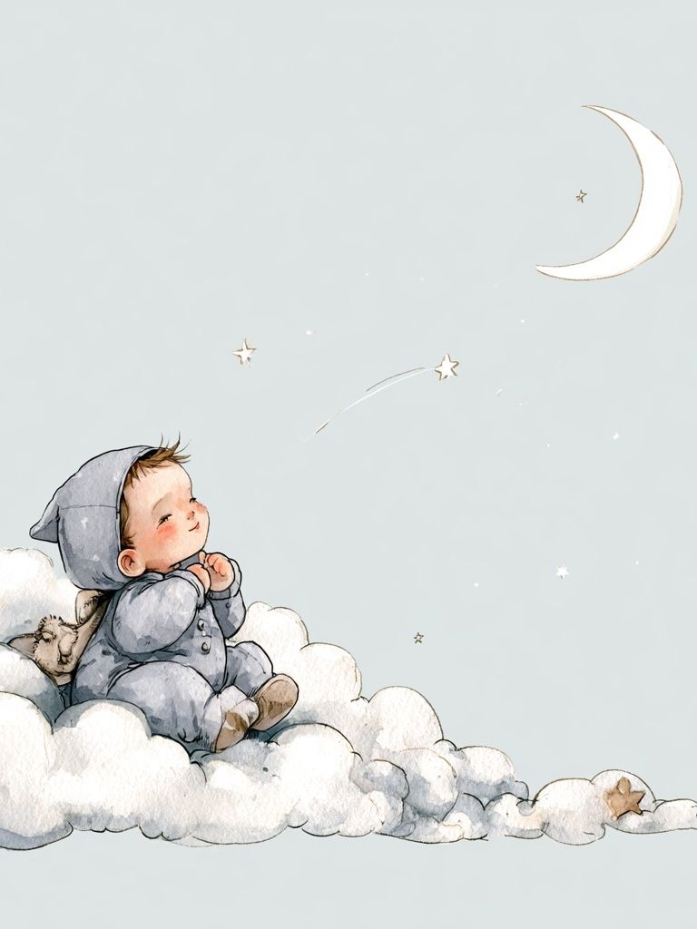 Sleeping Baby on Clouds Illustration Poster. poster — illustration art