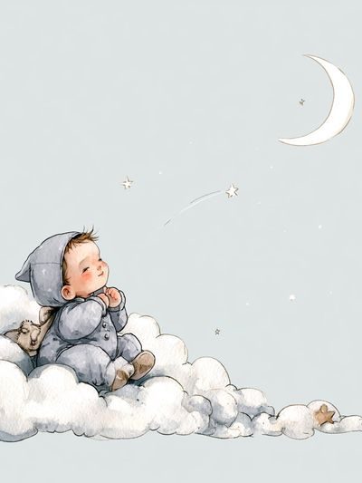 Sleeping Baby on Clouds Illustration Poster. poster