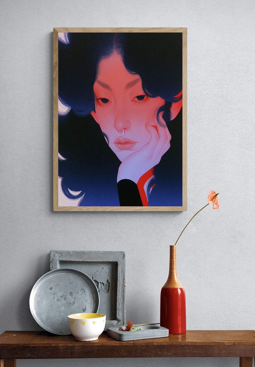 Dreamy Portrait Illustration Poster. — room view 3