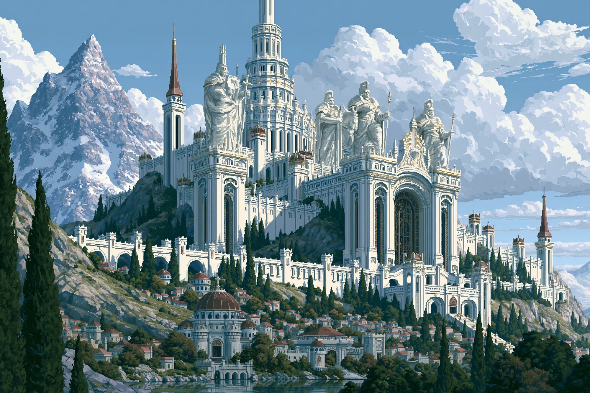 Fantasy Mountain Citadel Illustration Poster. poster detail