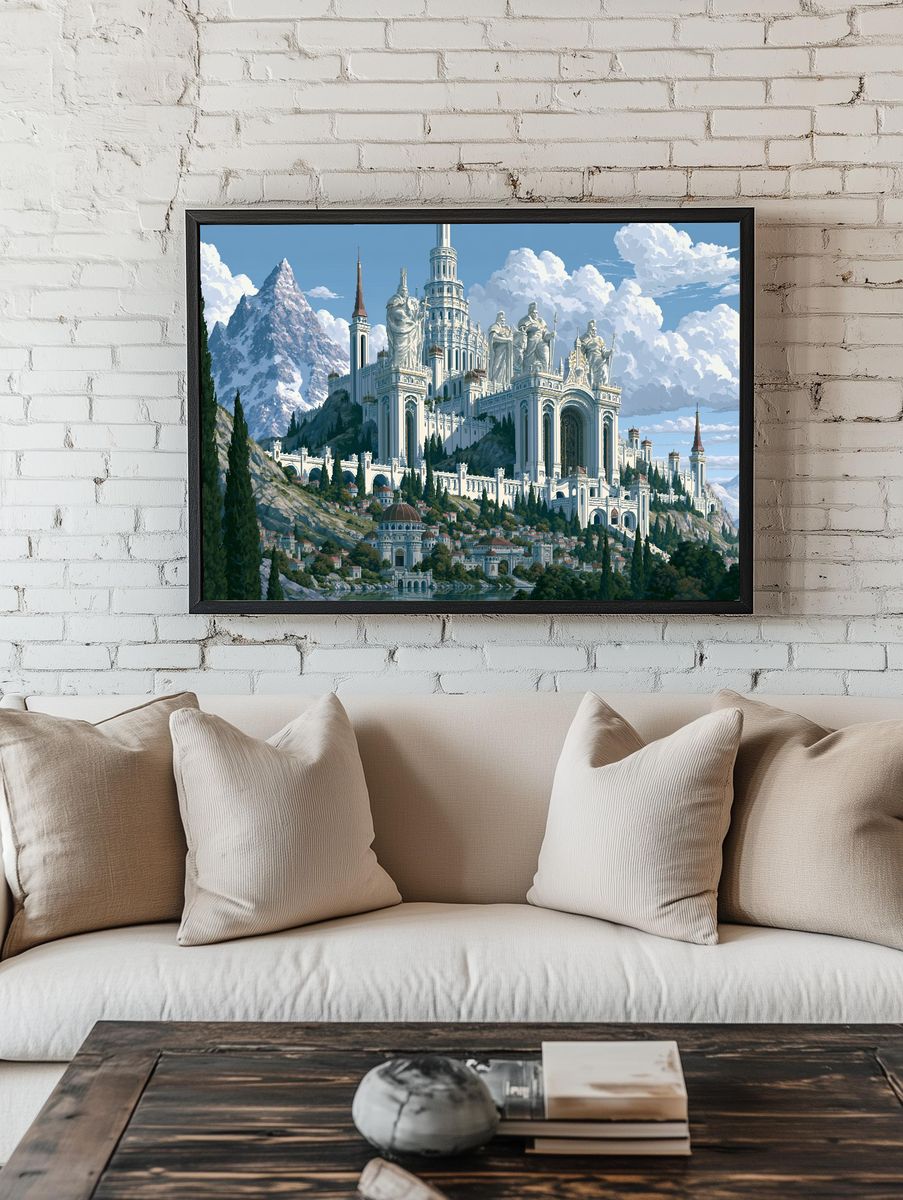 Fantasy Mountain Citadel Illustration Poster. room preview