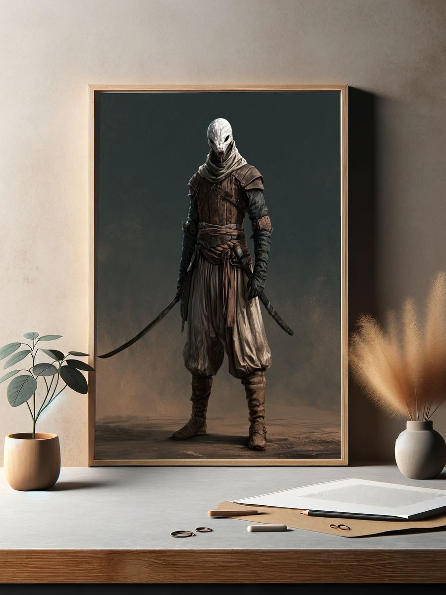 Masked Warrior Fantasy Illustration Poster. — room view 2