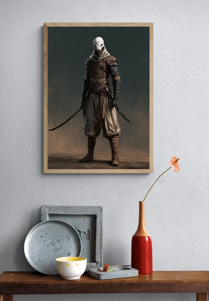 Masked Warrior Fantasy Illustration Poster. — room view 3