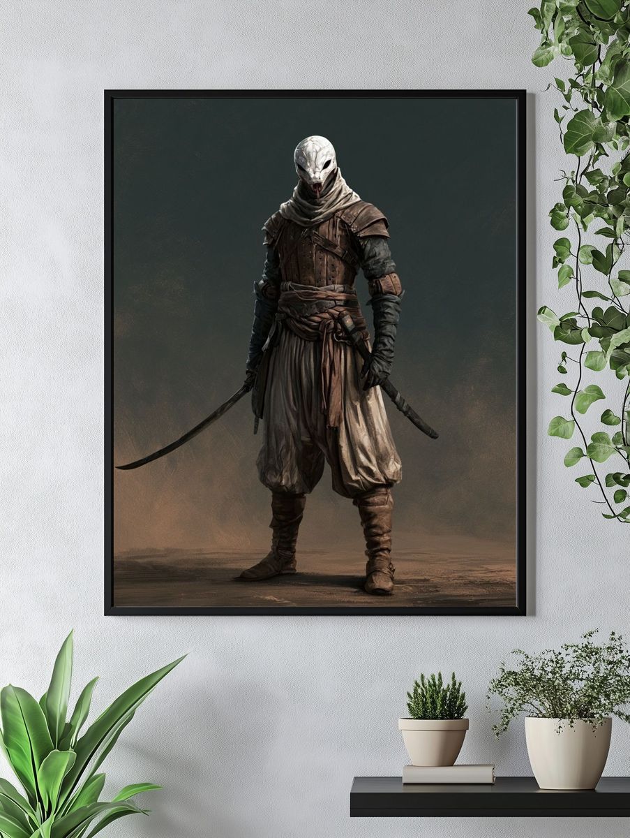 Masked Warrior Fantasy Illustration Poster. — room view 4