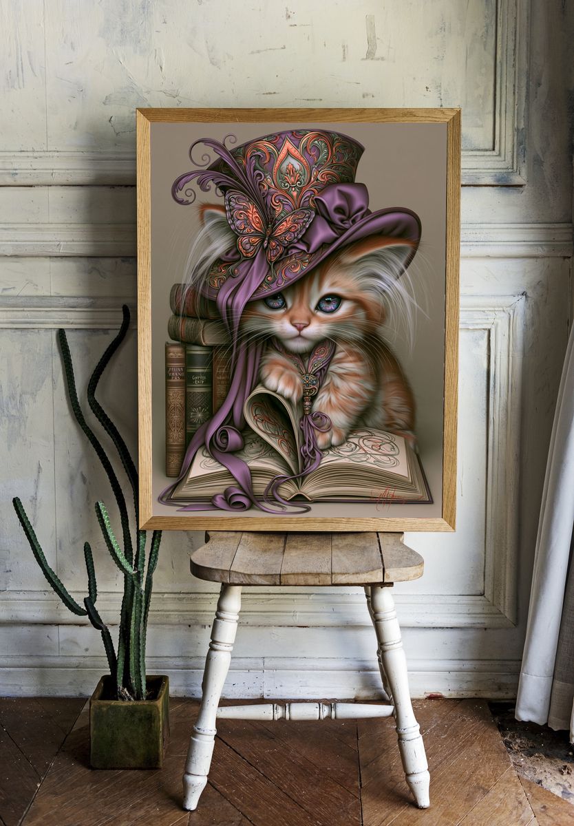 Victorian Cat Portrait Illustration Poster. — room view 1