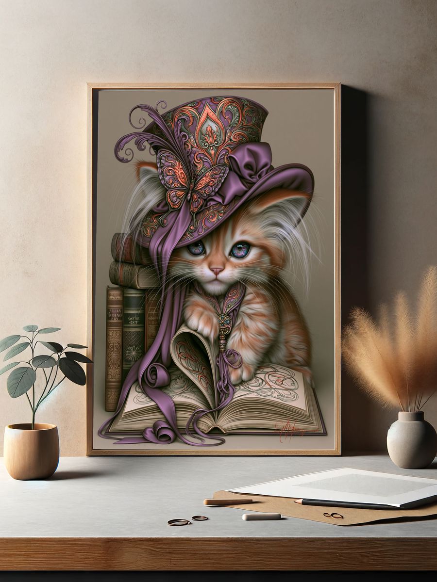 Victorian Cat Portrait Illustration Poster. — room view 2