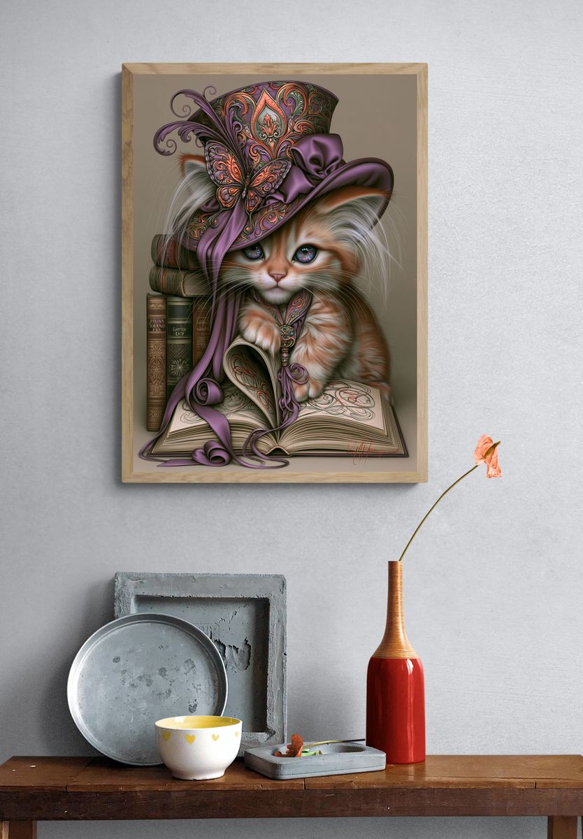Victorian Cat Portrait Illustration Poster. — room view 3