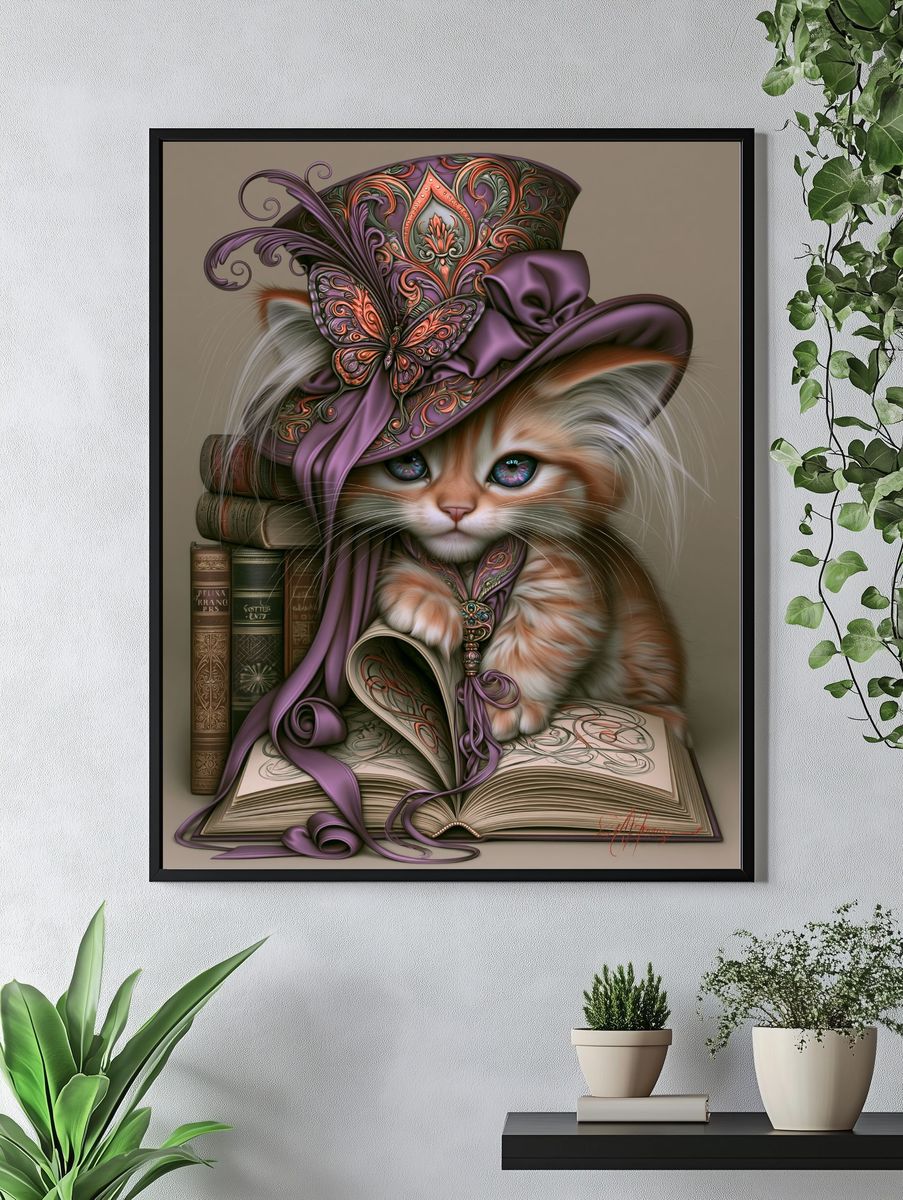 Victorian Cat Portrait Illustration Poster. — room view 4