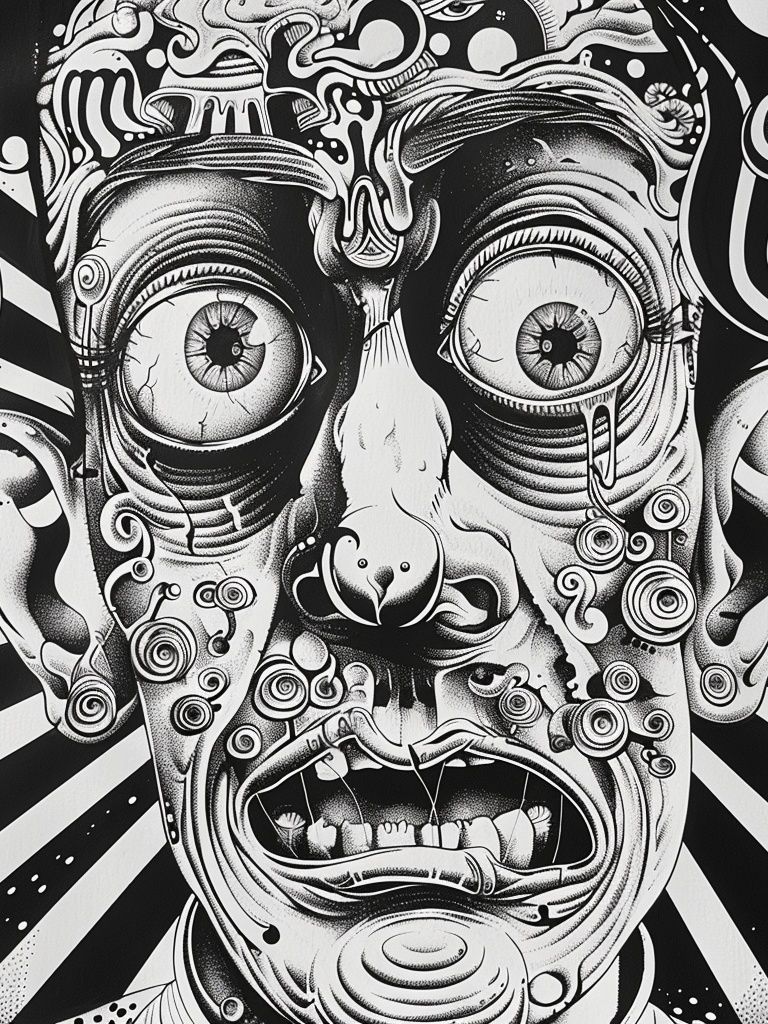 Surreal Face Black-White Poster. poster — illustration art
