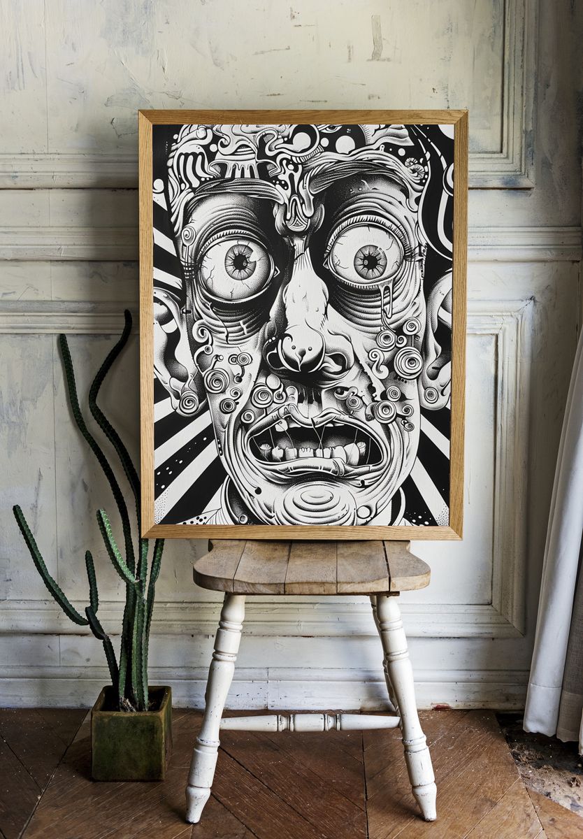 Surreal Face Black-White Poster. — room view 1