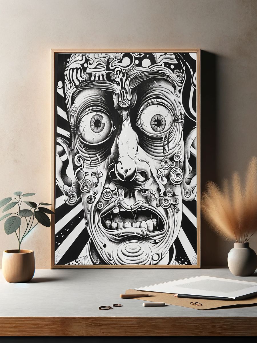 Surreal Face Black-White Poster. — room view 2