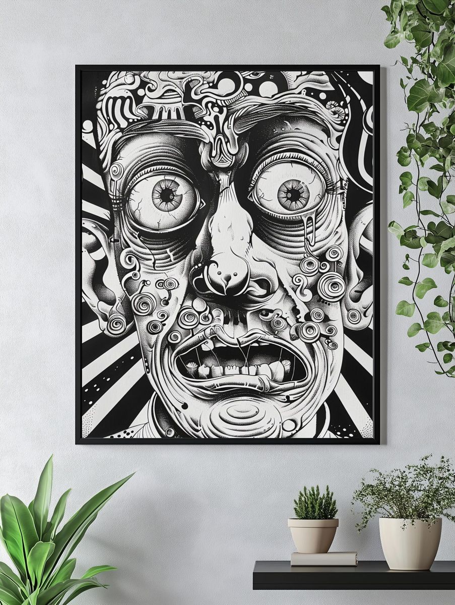 Surreal Face Black-White Poster. — room view 4